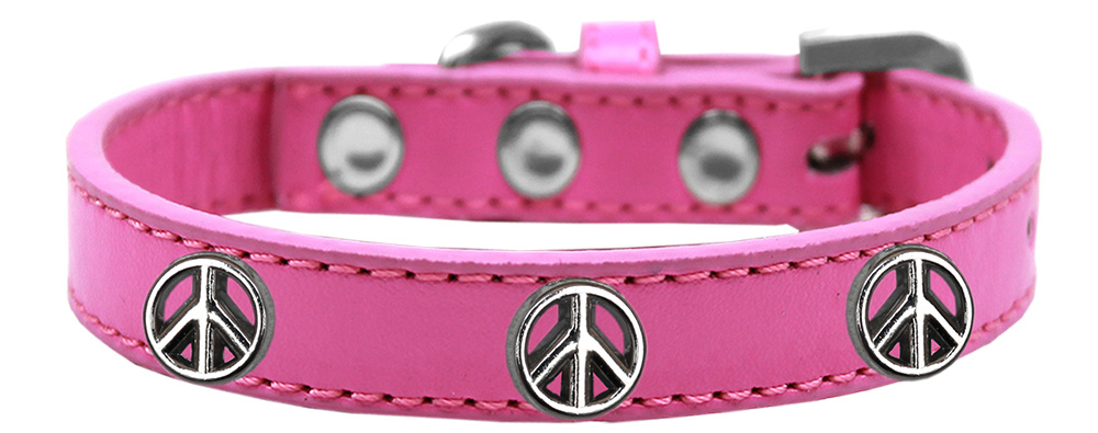 Peace Sign Widget Dog Collar Bright Pink Size 16